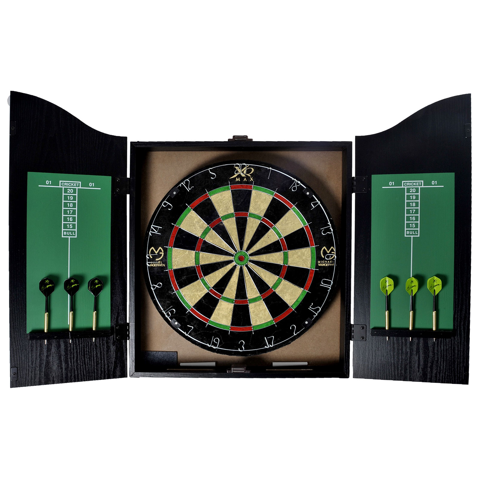 XQMAX Profi Sisal Dartscheibe Set MVG 6Steel Dart Schrank Bristle Board