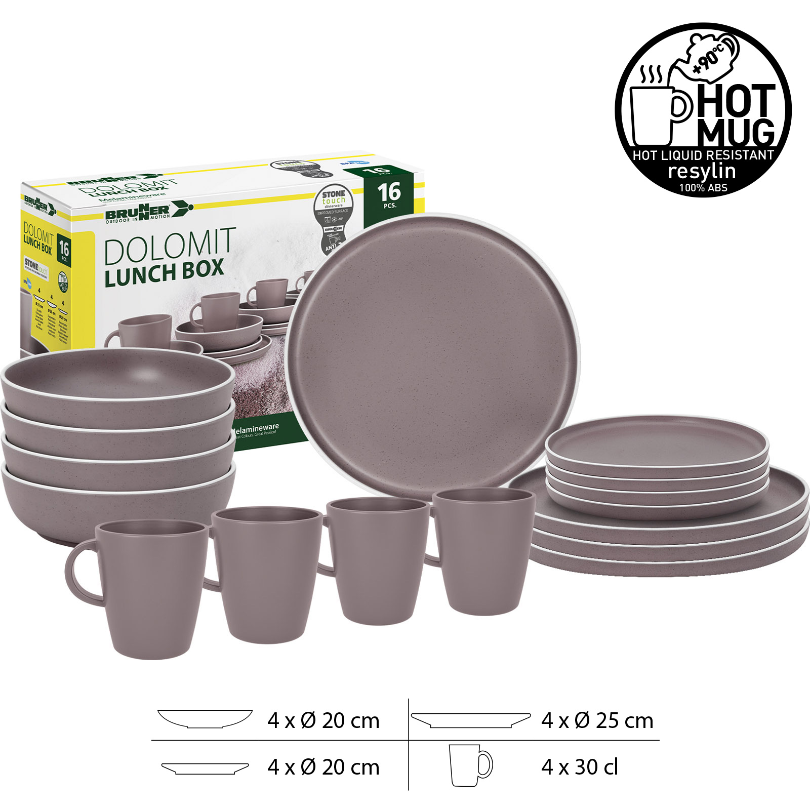 BRUNNER Melamin Geschirr Set Lunch Box Dolomit Stone Touch Camping Teller 16tlg - Bild 31 von 35