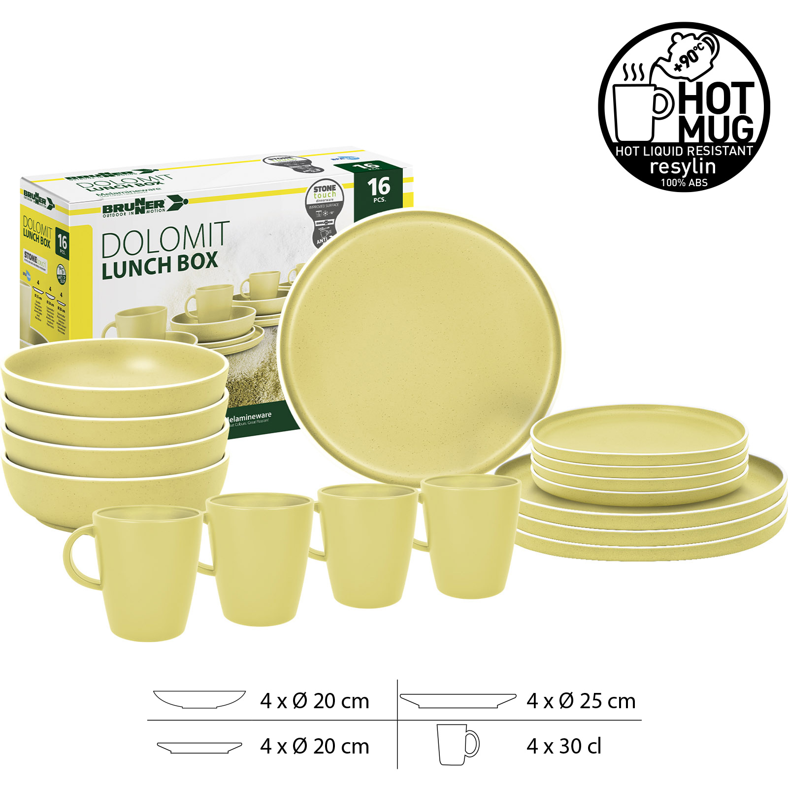 BRUNNER Melamin Geschirr Set Lunch Box Dolomit Stone Touch Camping Teller 16tlg - Bild 34 von 35