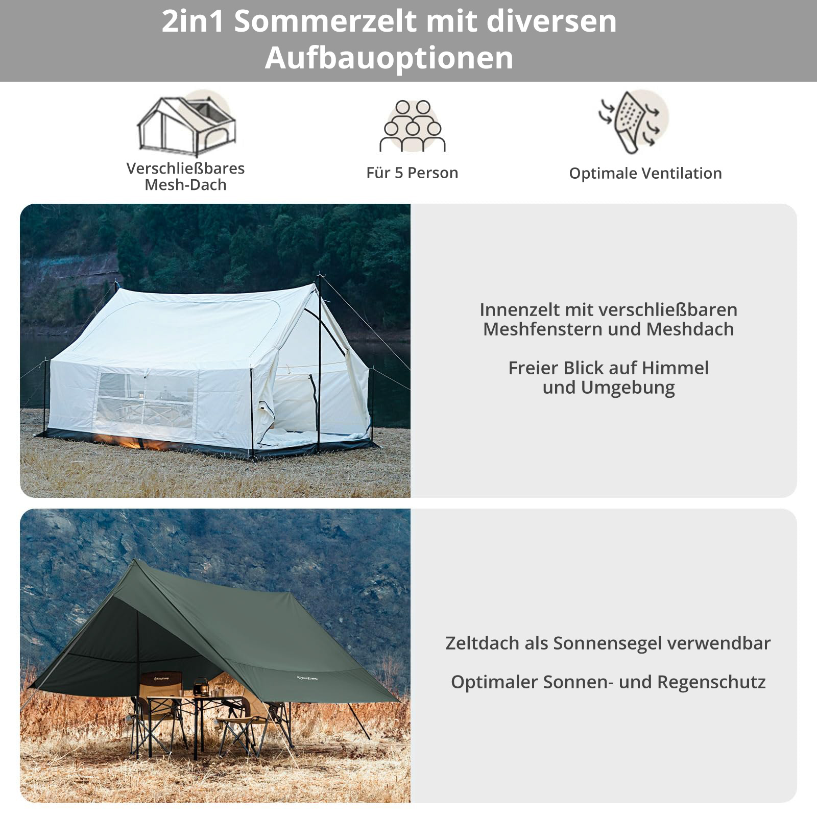 KINGCAMP Hauszelt Pinehouse II Familien 3-4 Personen Zelt Campingzelt Baumwolle - Bild 31 von 32