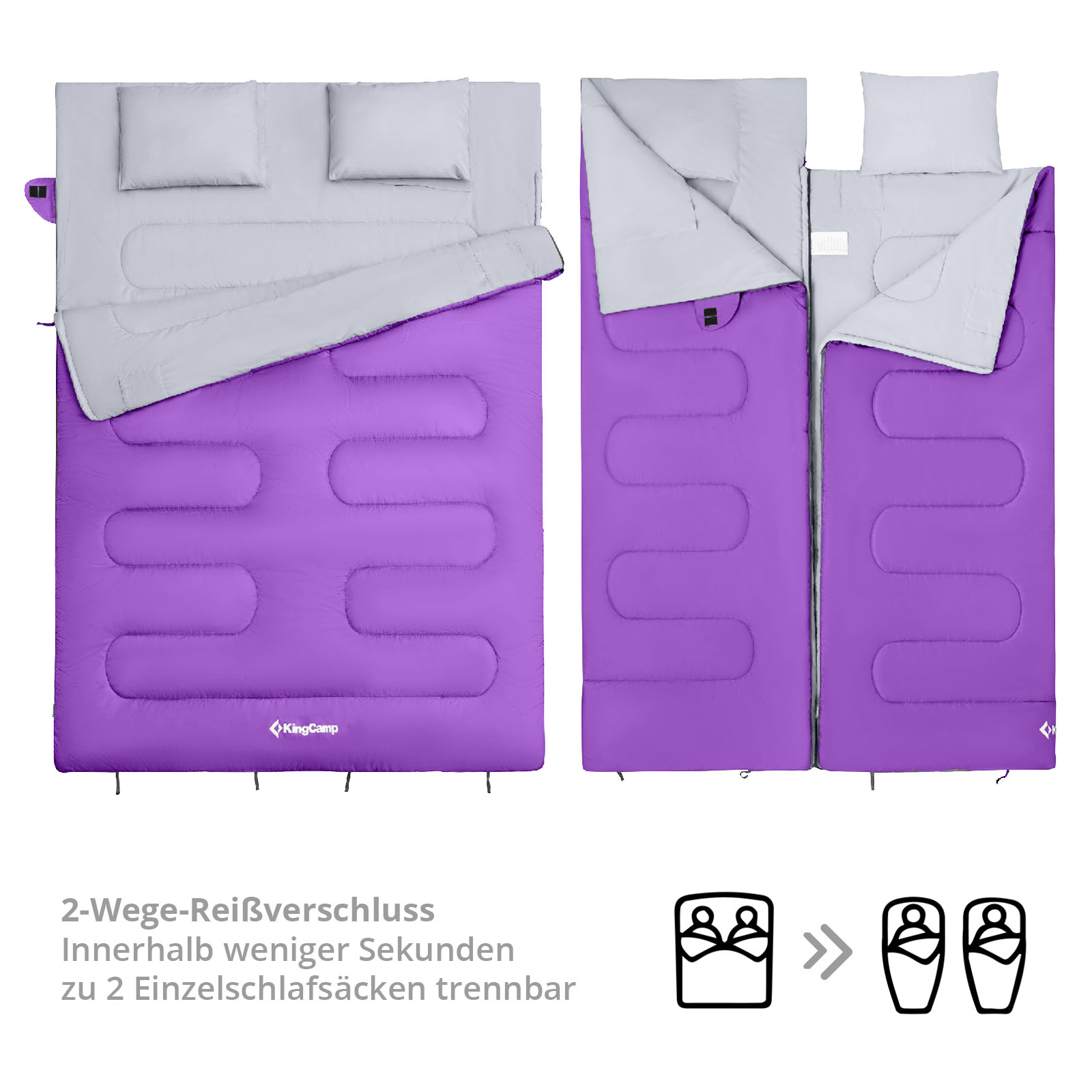 KINGCAMP Deckenschlafsack Oxygen 250 D 2 Personen Doppel Schlafsack XL Lang -3°C - Bild 21 von 37