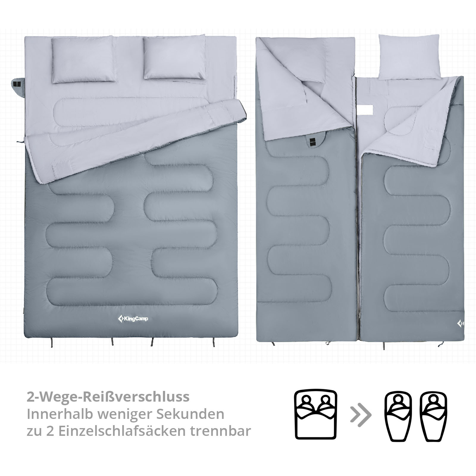 KINGCAMP Deckenschlafsack Oxygen 250 D 2 Personen Doppel Schlafsack XL Lang -3°C - Bild 27 von 37