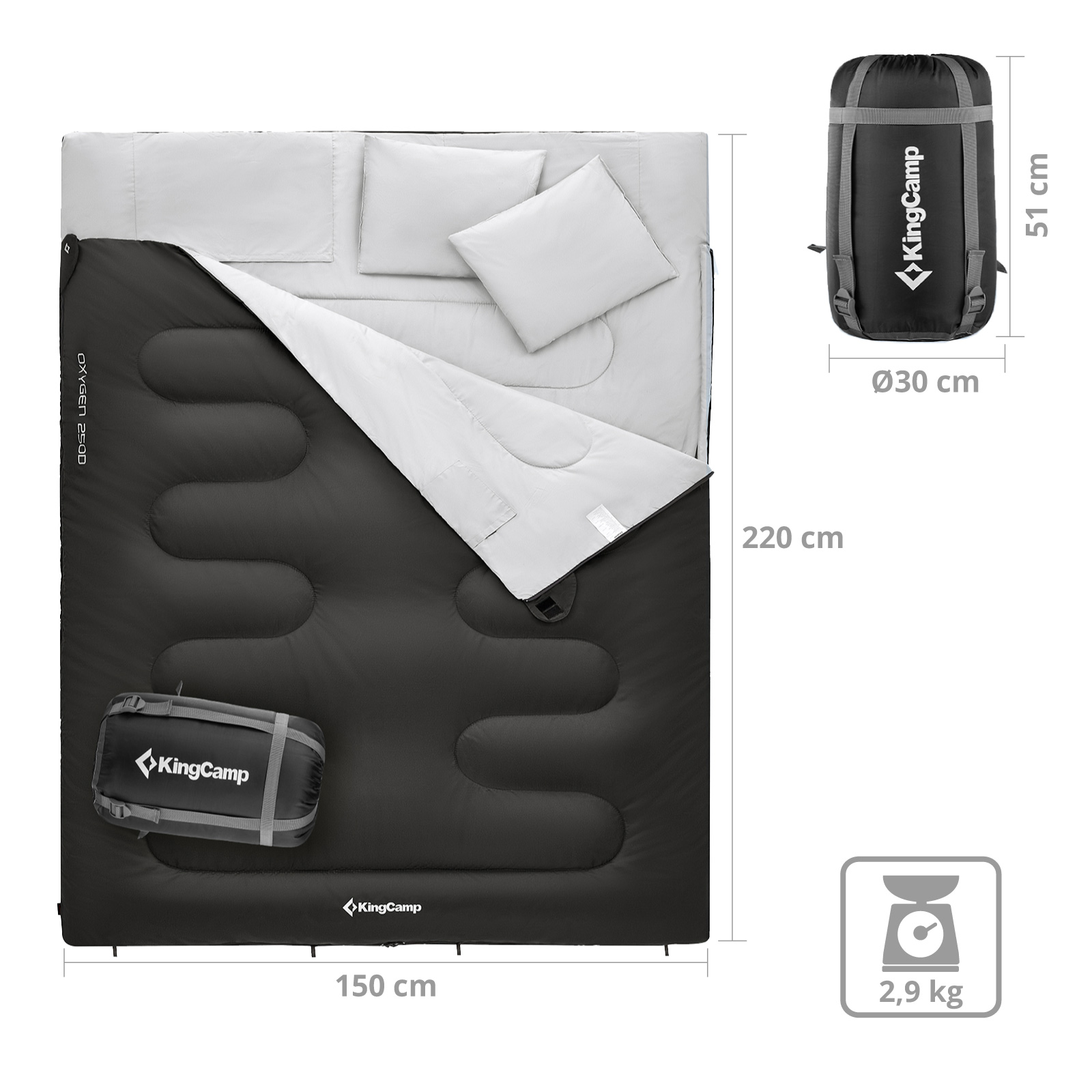 KINGCAMP Deckenschlafsack Oxygen 250 D 2 Personen Doppel Schlafsack XL Lang -3°C - Bild 9 von 37