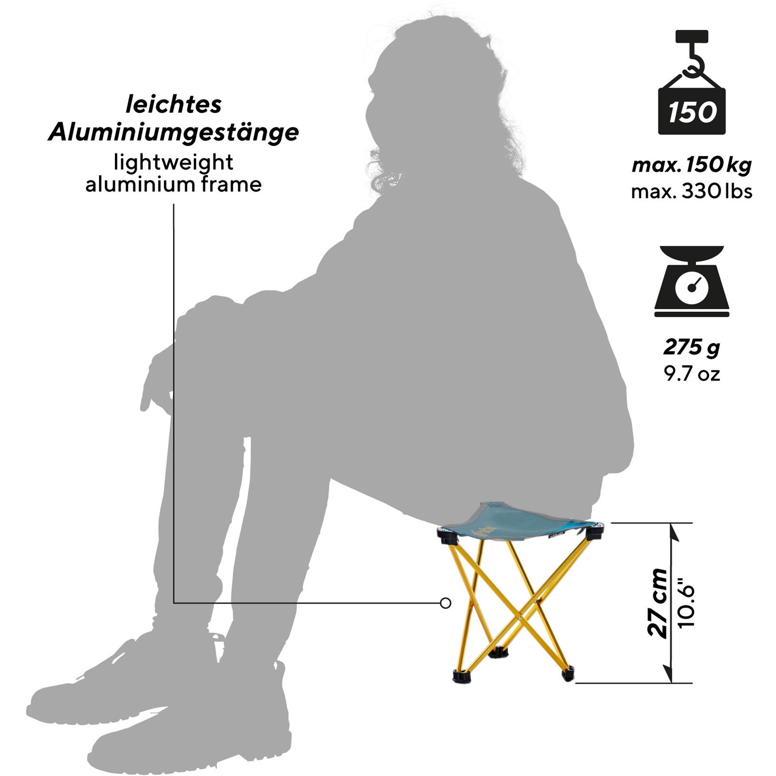 UQUIP Leichtgewichtshocker Trinity M Mini Dreibein Hocker Campinghocker 150 kg