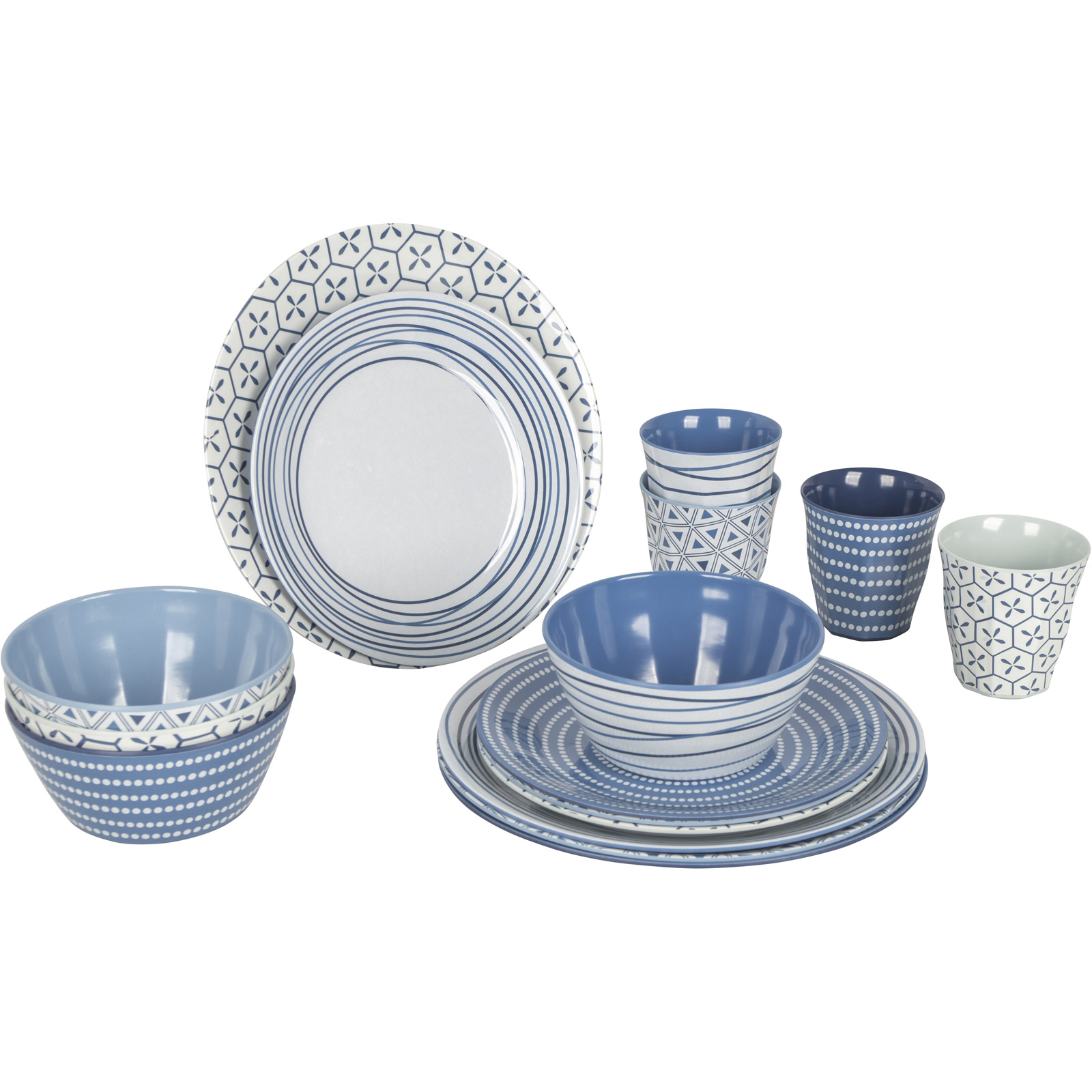 BO-CAMP Melamin Campinggeschirr Set MixMatch Essgeschirr Teller Becher 16tlg