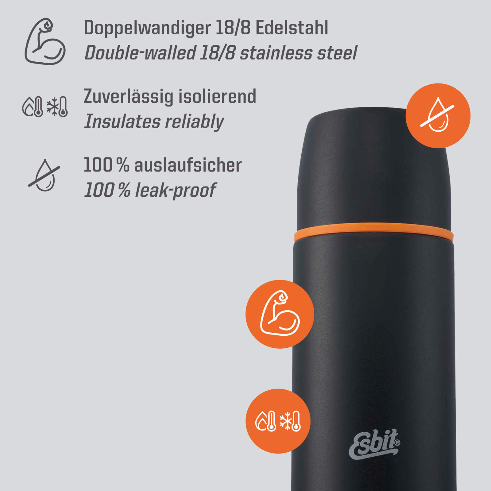 ESBIT Isolierflasche Isolierkanne Classic Vakuum Thermo Flasche Kanne 2 Becher