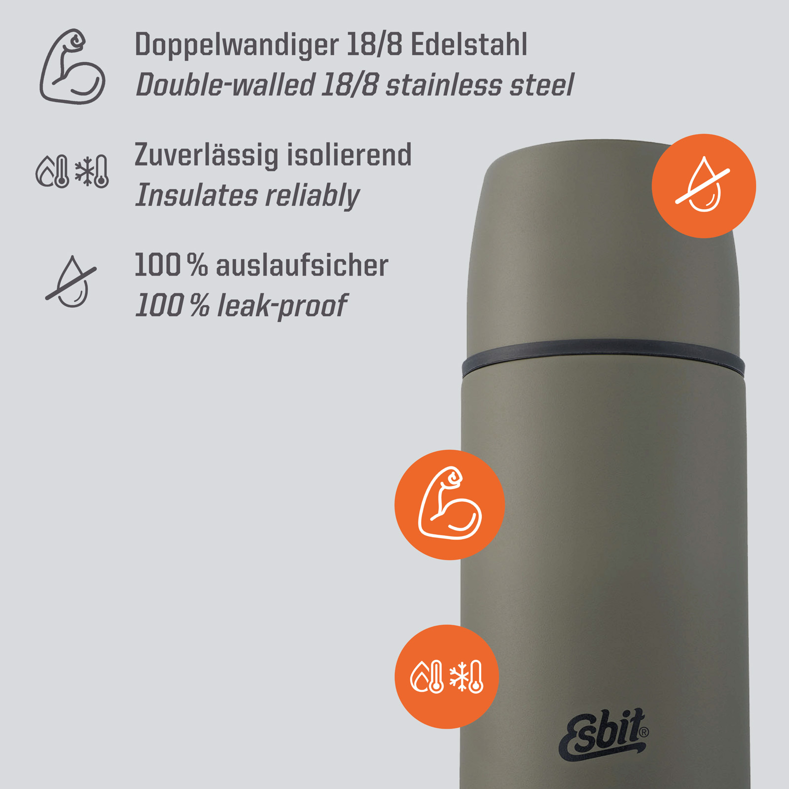 ESBIT Isolierflasche Isolierkanne Classic Vakuum Thermo Flasche Kanne 2 Becher